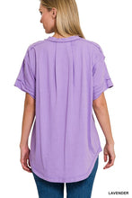 Load image into Gallery viewer, Raw Edge Mixed Button Short Sleeve Top
