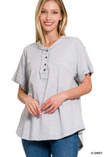 Load image into Gallery viewer, Raw Edge Mixed Button Short Sleeve Top
