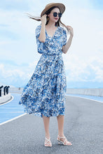 Load image into Gallery viewer, *Sample* Belted Surplice Short Sleeve Midi Dress
