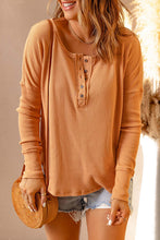Load image into Gallery viewer, Waffle Knit Henley Long Sleeve Top
